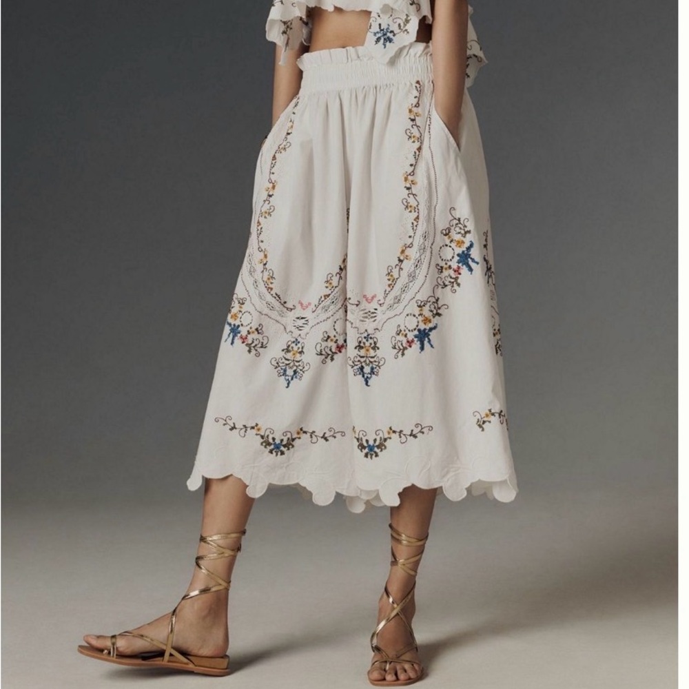 EUC Anthropologie Embroidery Culotte pants